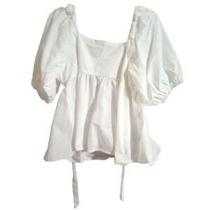 Aaron & Amber  Blouse  Women's Size Large Puff Sleeve Boho Open Back Lace Up